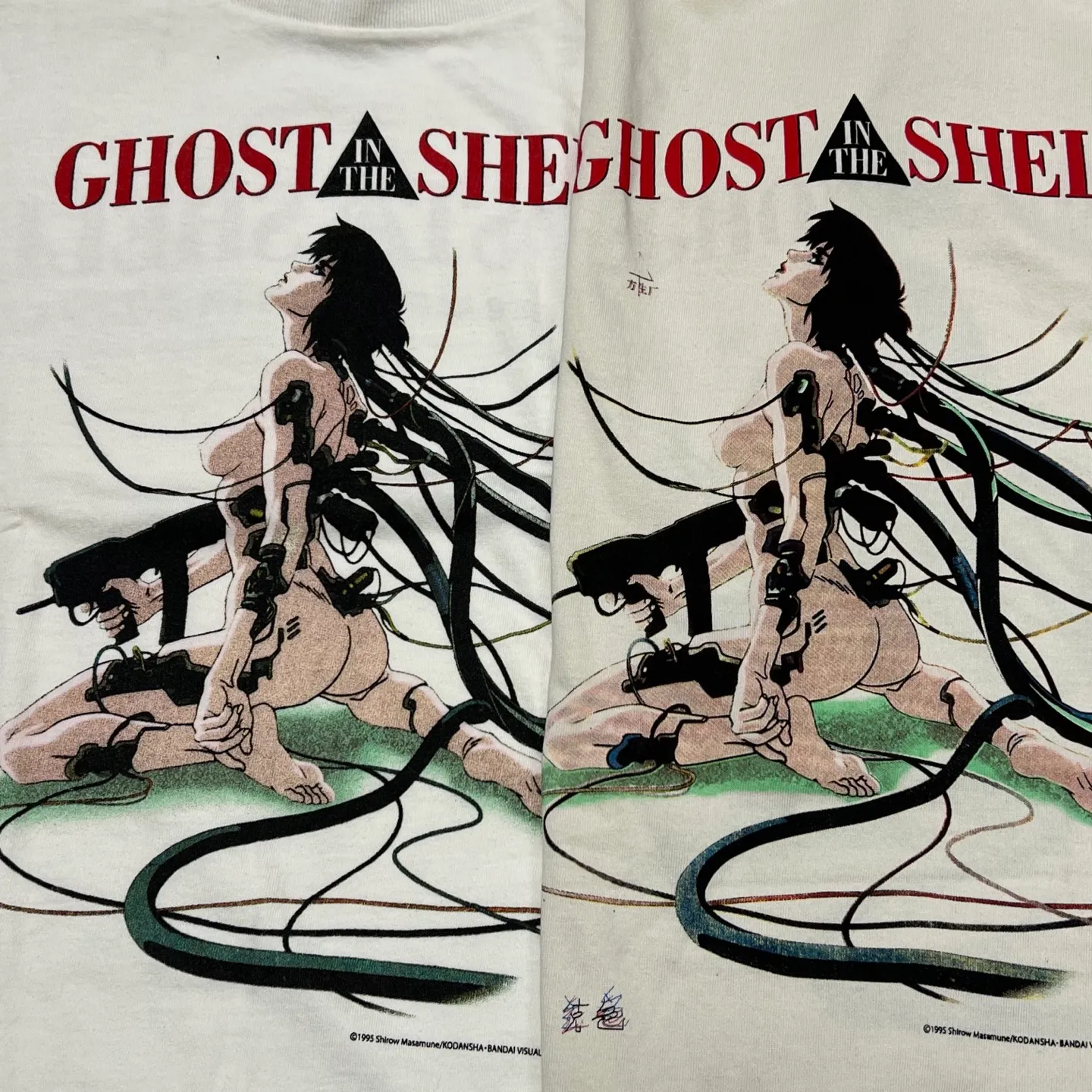 Printing is done multiple times and strives for perfection SAINT Mxxxxxx x GHOST IN THE SHELL ' GITS ' SS TEE/WHT Classic big IP Ghost in the Shell co-branded model Suzi charger/ Suzi character TEE off-white S-XL Cylindrical fabric without side seams 220g high weight OE yarn ⚠️Note: It is almost meaningless if it is not a cylindrical fabric Customized joint main mark/joint wash mark/little angel anti-counterfeiting label Original printing factory, top purchasing agent level